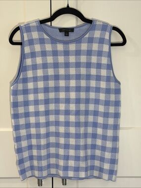 Ann Taylor Blue & White Gingham Sleeveless Knit Tank